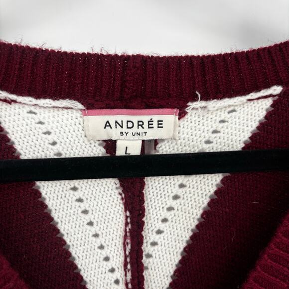 Andree by Unit Burgundy Striped Animal Print V-neck Sweater Size L - Picture 4 of 5